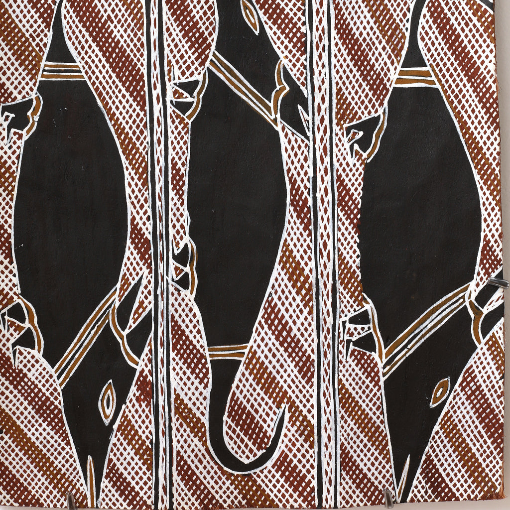 Aboriginal Artwork by Ŋulwurr #2 Yunupiŋu, Waṉkurra, 108x38cm Bark