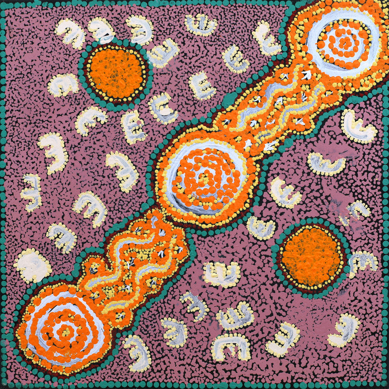 Aboriginal Artwork by Aaron Jampijnpa Spencer, Janganpa Jukurrpa (Brush-tail Possum Dreaming) - Mawurrji, 30x30cm