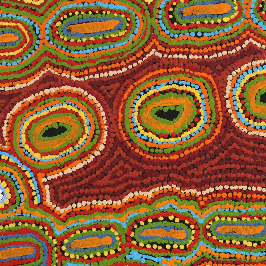 Aboriginal Artwork by Ada Nangala Dixon, Ngapa Jukurrpa (Water Dreaming) - Puyurru, 107x107cm