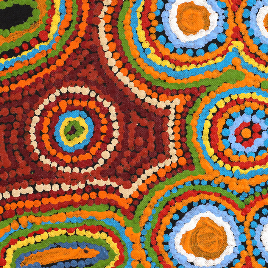 Aboriginal Artwork by Ada Nangala Dixon, Ngapa Jukurrpa (Water Dreaming) - Puyurru, 107x107cm