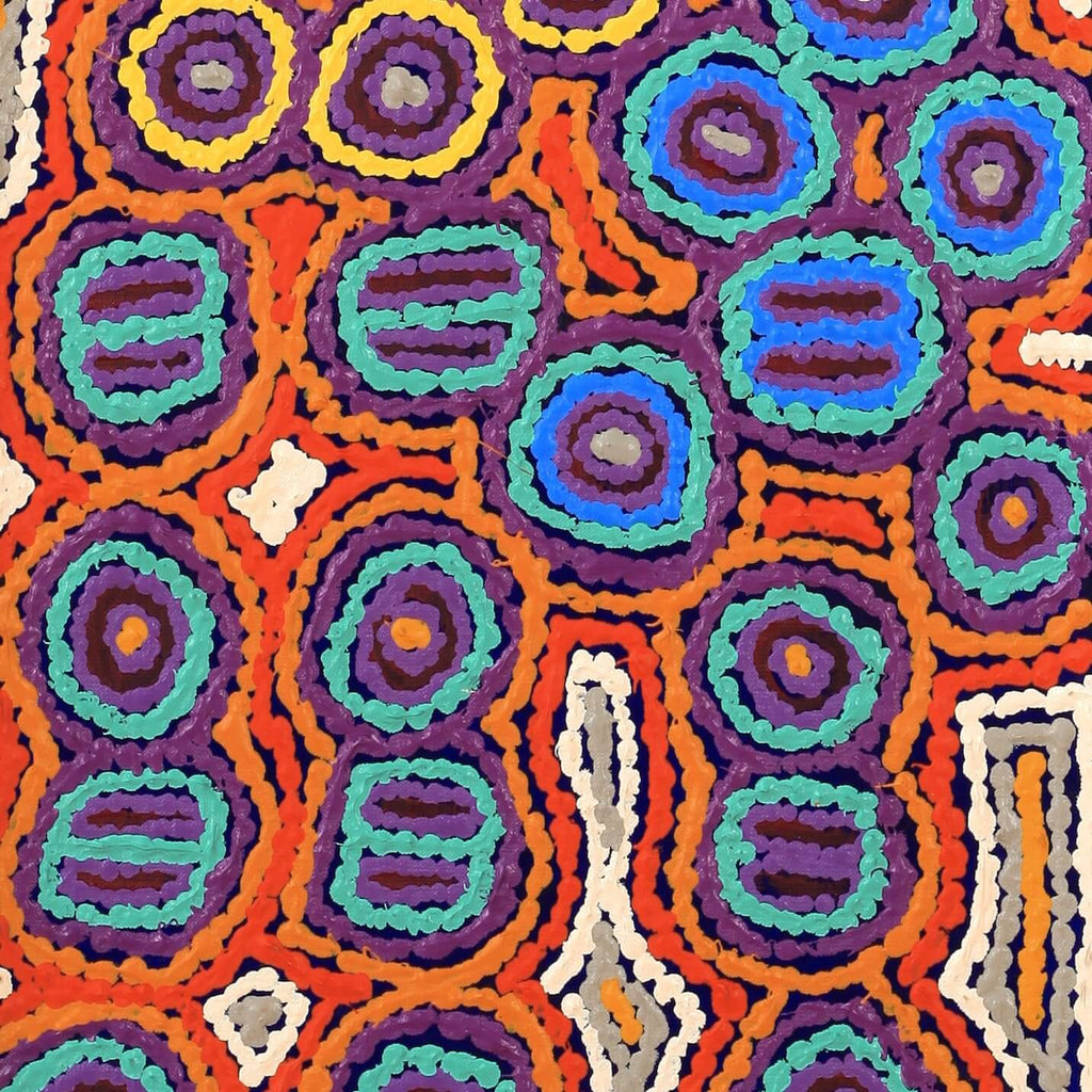 Aboriginal Artwork by Ada Nangala Dixon, Ngapa Jukurrpa (Water Dreaming) - Puyurru, 76x30cm