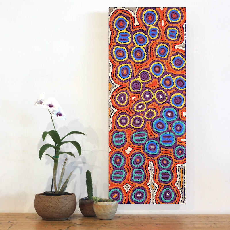Aboriginal Artwork by Ada Nangala Dixon, Ngapa Jukurrpa (Water Dreaming) - Puyurru, 76x30cm
