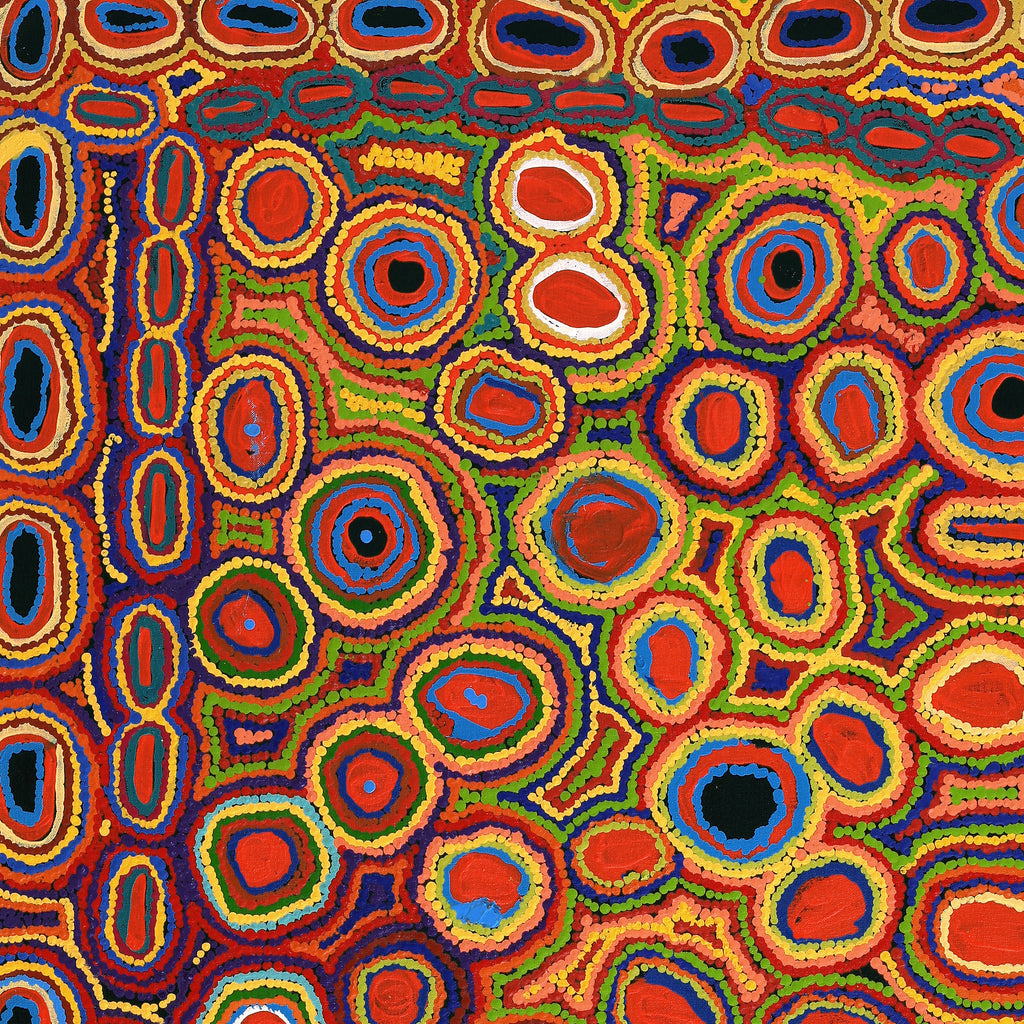 Aboriginal Artwork by Ada Nangala Dixon, Ngapa Jukurrpa (Water Dreaming) - Puyurru, 91x76cm