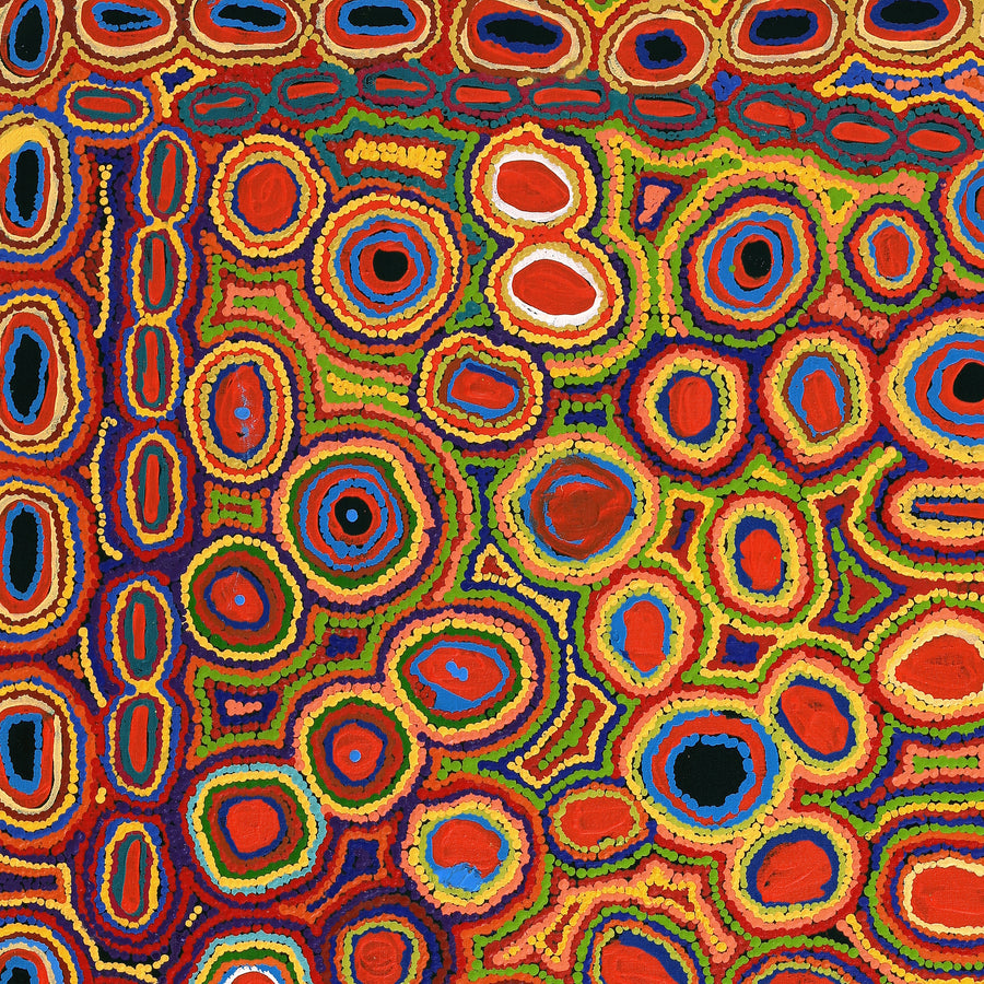 Aboriginal Artwork by Ada Nangala Dixon, Ngapa Jukurrpa (Water Dreaming) - Puyurru, 91x76cm