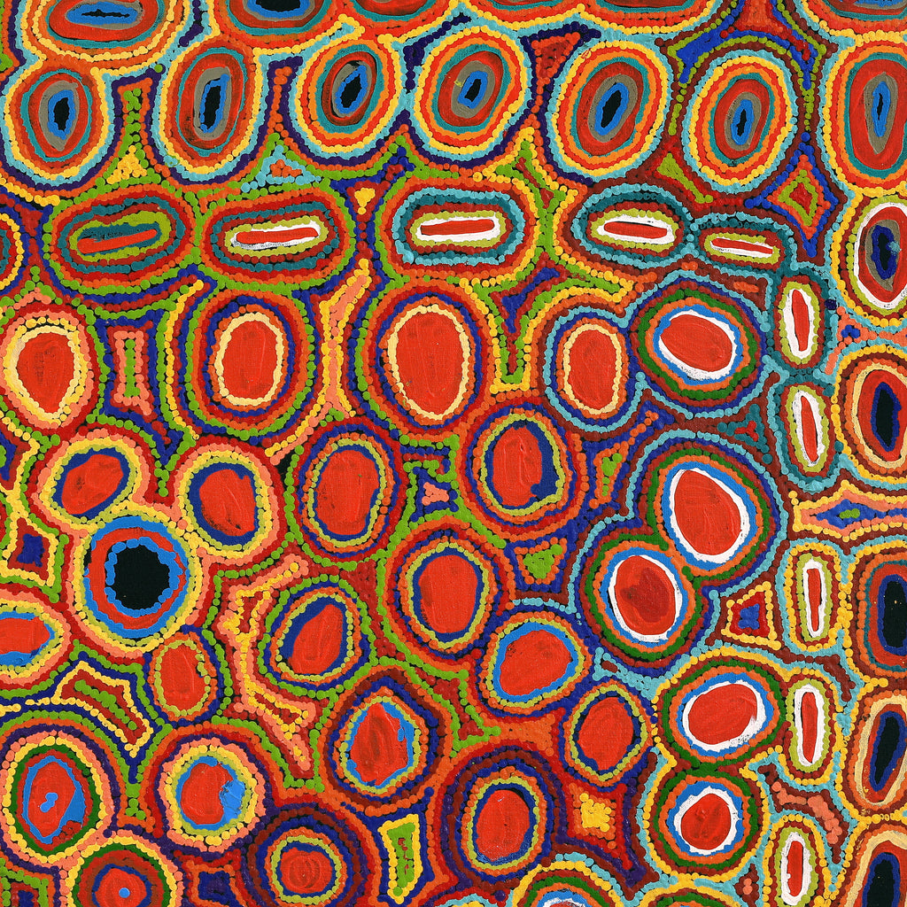 Aboriginal Artwork by Ada Nangala Dixon, Ngapa Jukurrpa (Water Dreaming) - Puyurru, 91x76cm