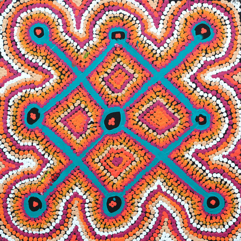 Aboriginal Artwork by Ada Nangala Dixon, Ngapa Jukurrpa (Water Dreaming) - Puyurru, 30x30cm