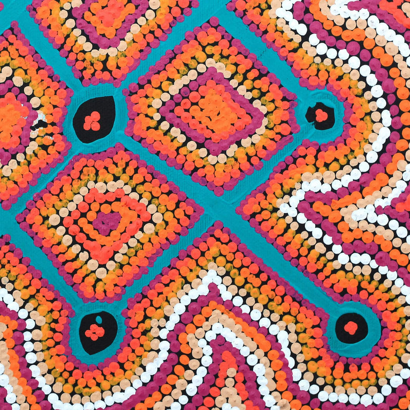 Aboriginal Artwork by Ada Nangala Dixon, Ngapa Jukurrpa (Water Dreaming) - Puyurru, 30x30cm