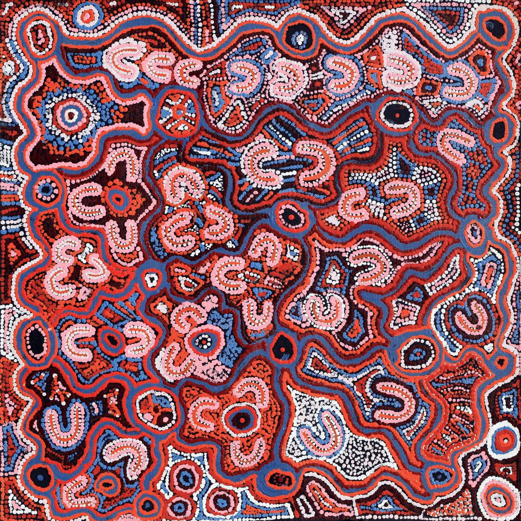 Aboriginal Art by Ada Nangala Dixon, Ngapa Jukurrpa (Water Dreaming) - Puyurru, 61x61cm - ART ARK®