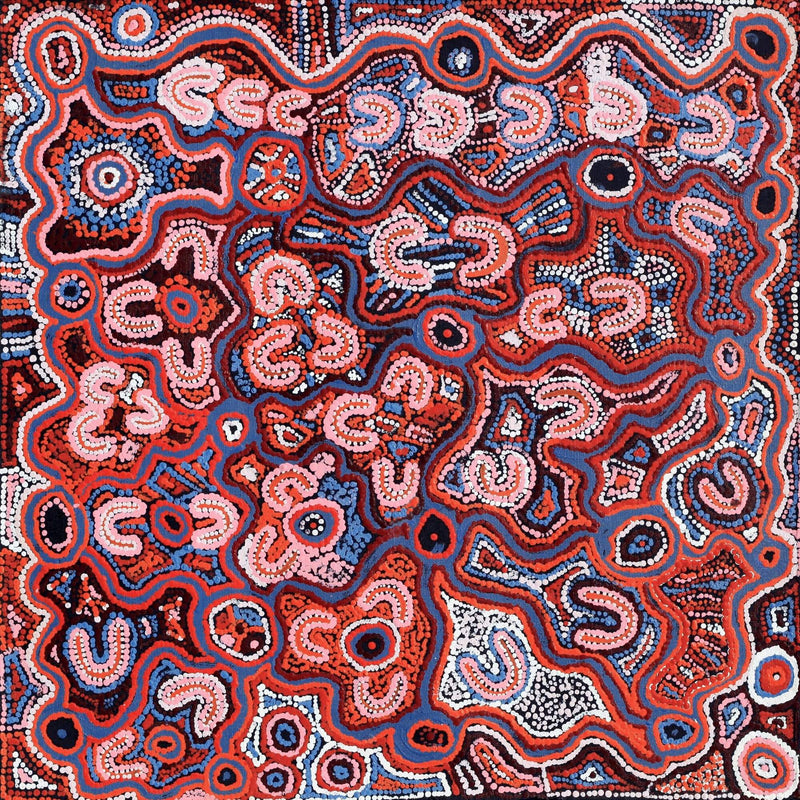 Aboriginal Artwork by Ada Nangala Dixon, Ngapa Jukurrpa (Water Dreaming) - Puyurru, 61x61cm