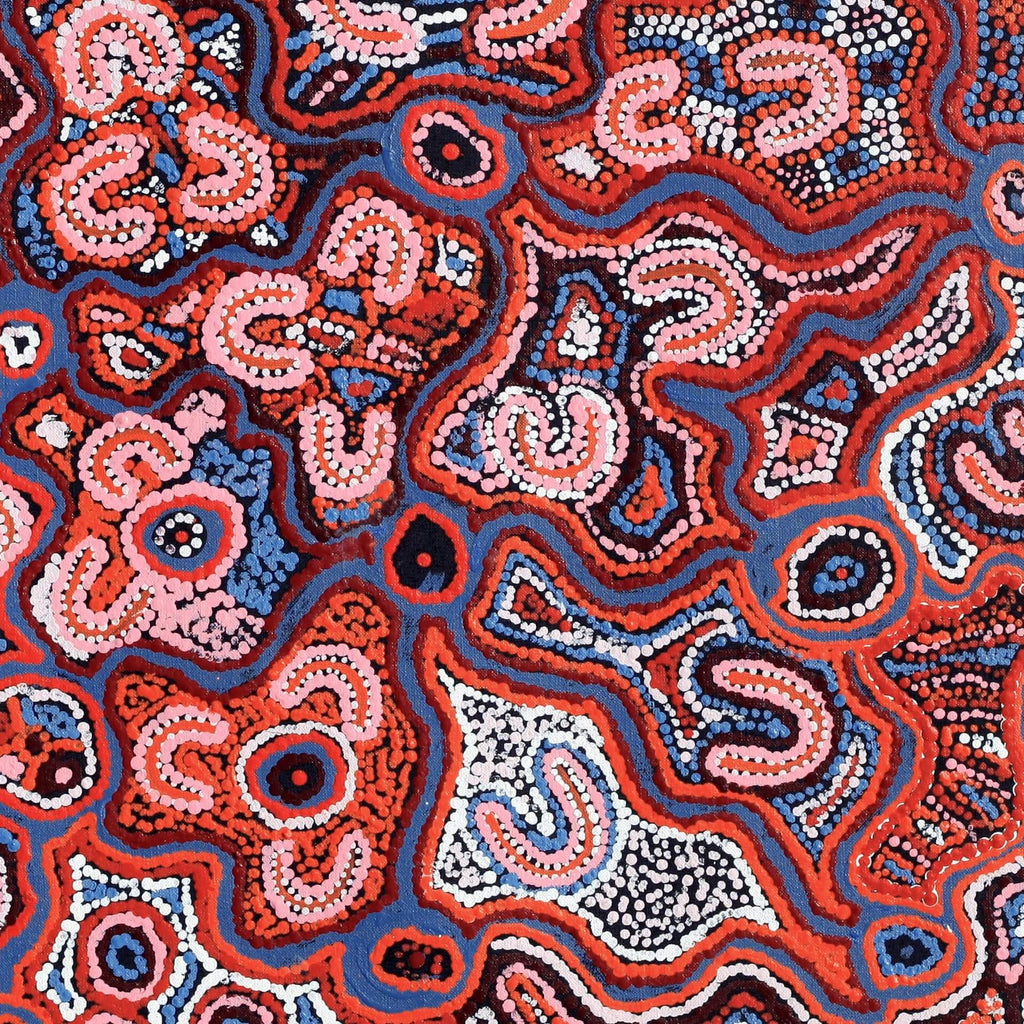 Aboriginal Artwork by Ada Nangala Dixon, Ngapa Jukurrpa (Water Dreaming) - Puyurru, 61x61cm
