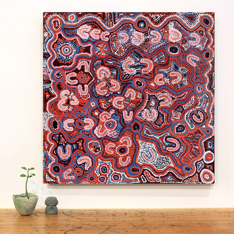 Aboriginal Artwork by Ada Nangala Dixon, Ngapa Jukurrpa (Water Dreaming) - Puyurru, 61x61cm