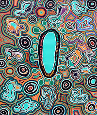 Aboriginal Artwork by Ada Nangala Dixon, Ngapa Jukurrpa (Water Dreaming) - Puyurru, 91x76cm