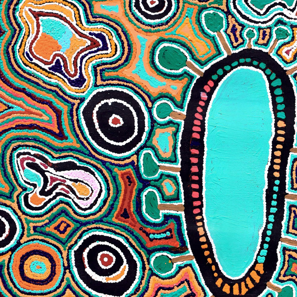 Aboriginal Art by Ada Nangala Dixon, Ngapa Jukurrpa (Water Dreaming) - Puyurru, 91x76cm - ART ARK®