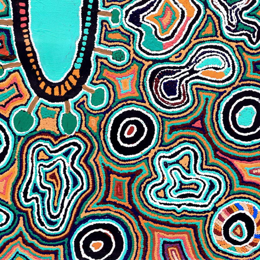 Aboriginal Artwork by Ada Nangala Dixon, Ngapa Jukurrpa (Water Dreaming) - Puyurru, 91x76cm