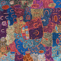 Aboriginal Artwork by Ada Nangala Dixon, Ngapa Jukurrpa (Water Dreaming) - Puyurru, 91x91cm