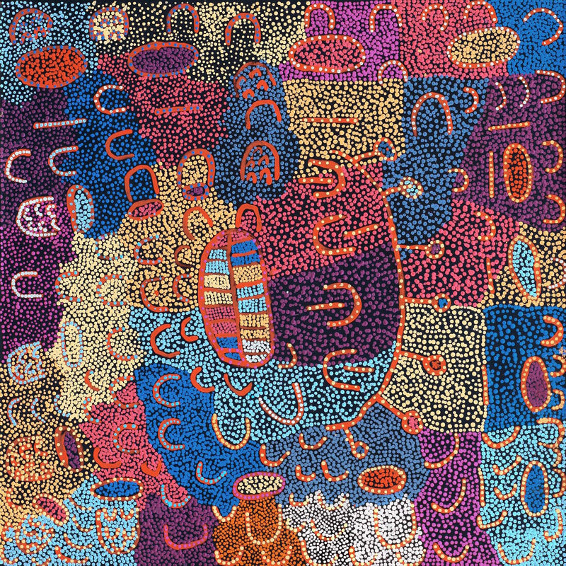 Aboriginal Artwork by Ada Nangala Dixon, Ngapa Jukurrpa (Water Dreaming) - Puyurru, 91x91cm