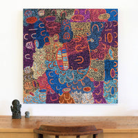 Aboriginal Artwork by Ada Nangala Dixon, Ngapa Jukurrpa (Water Dreaming) - Puyurru, 91x91cm