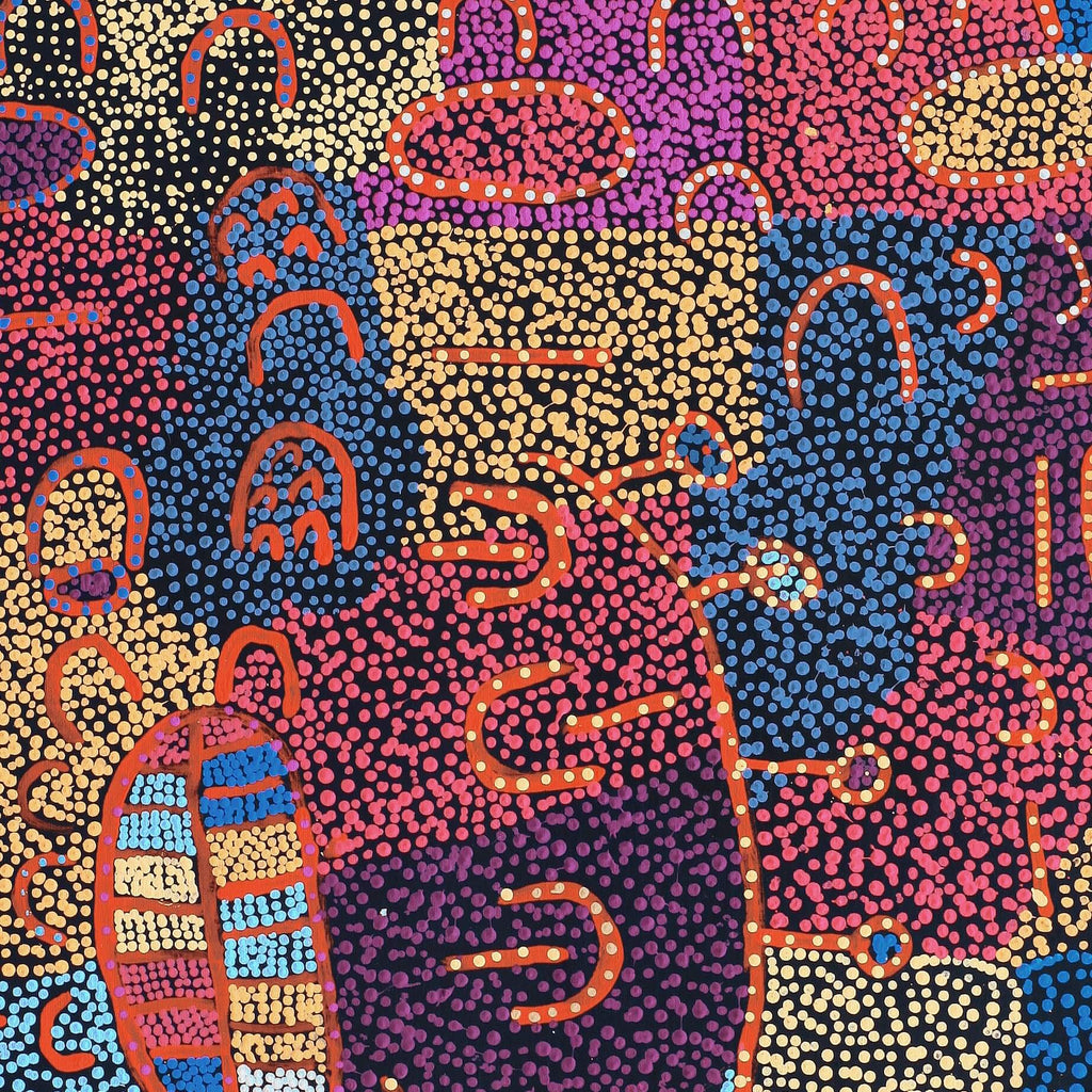 Aboriginal Artwork by Ada Nangala Dixon, Ngapa Jukurrpa (Water Dreaming) - Puyurru, 91x91cm