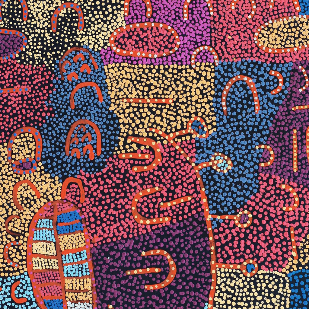 Aboriginal Art by Ada Nangala Dixon, Ngapa Jukurrpa (Water Dreaming) - Puyurru, 91x91cm - ART ARK®