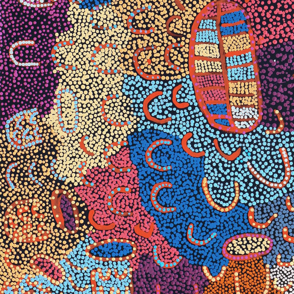 Aboriginal Artwork by Ada Nangala Dixon, Ngapa Jukurrpa (Water Dreaming) - Puyurru, 91x91cm