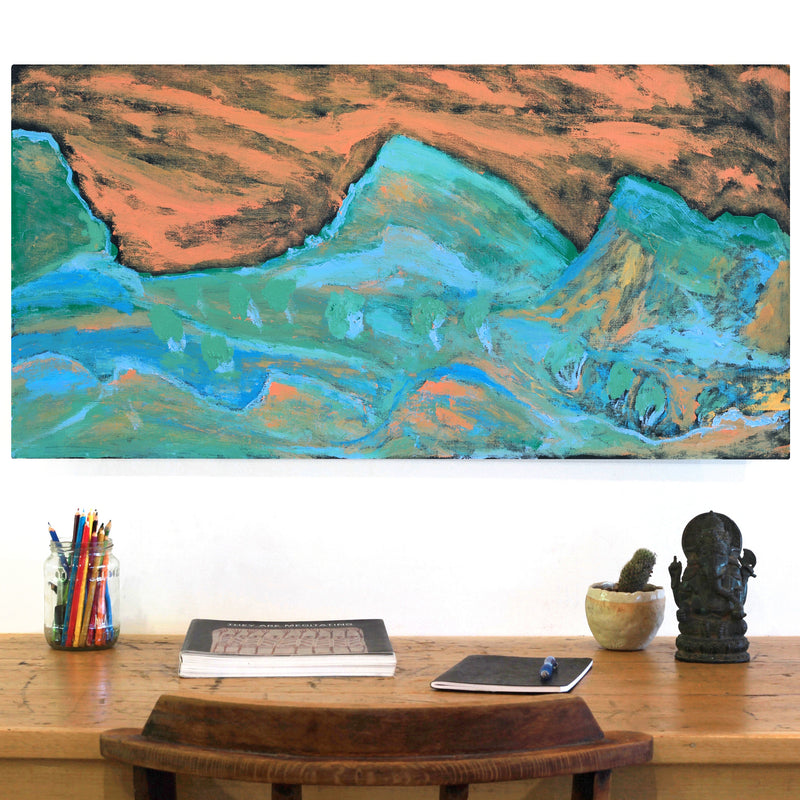 Aboriginal Artwork by Adrian Jangala Robinson, Nguru Nyirrpi-wana (Country around Nyirrpi), 91x46cm