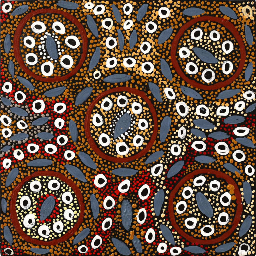 Aboriginal Art by Agnes Nampijinpa Fry, Pamapardu Jukurrpa (Flying Ant Dreaming)  - Warntungurru, 30x30cm - ART ARK®