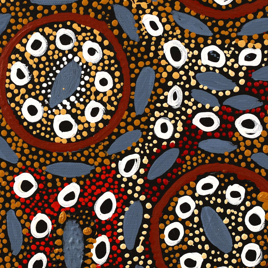 Aboriginal Art by Agnes Nampijinpa Fry, Pamapardu Jukurrpa (Flying Ant Dreaming)  - Warntungurru, 30x30cm - ART ARK®