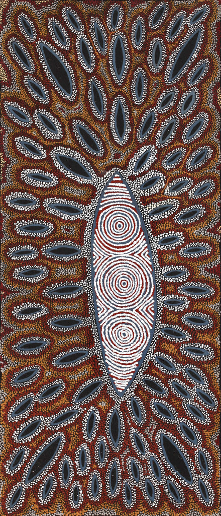 Aboriginal Artwork by Agnes Nampijinpa Fry, Pamapardu Jukurrpa (Flying Ant Dreaming) - Warntu, 107x46cm