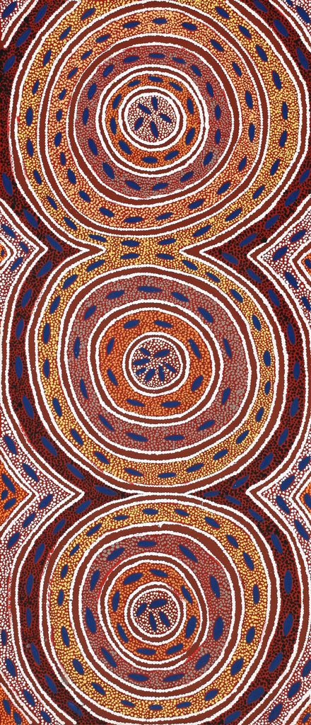 Aboriginal Artwork by Agnes Nampijinpa Fry, Pamapardu Jukurrpa (Flying Ant Dreaming) - Warntu, 107x46cm