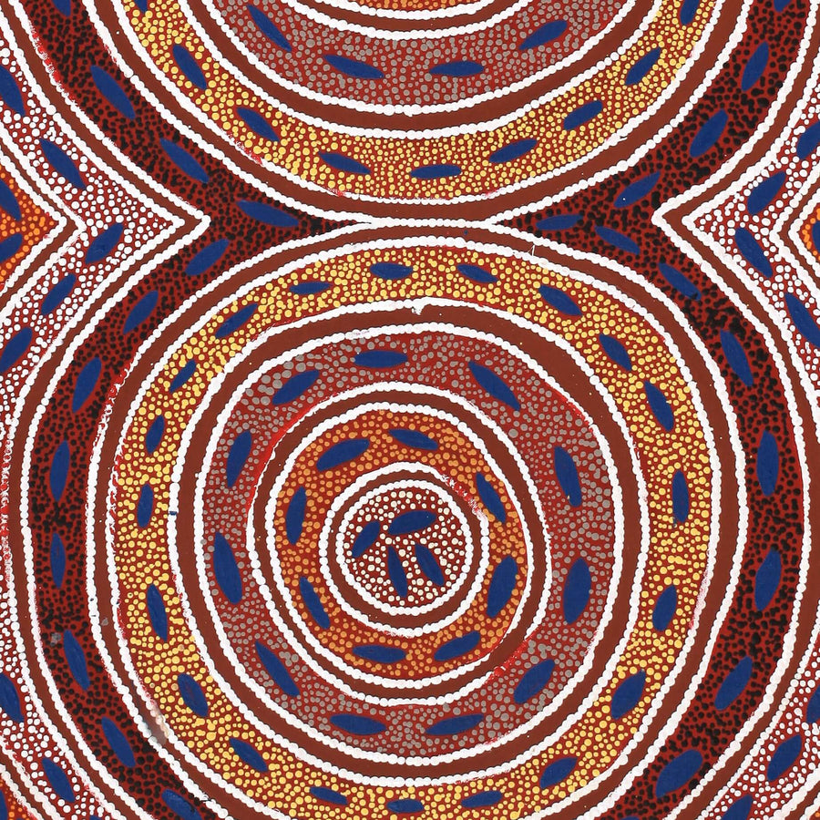 Aboriginal Artwork by Agnes Nampijinpa Fry, Pamapardu Jukurrpa (Flying Ant Dreaming) - Warntu, 107x46cm