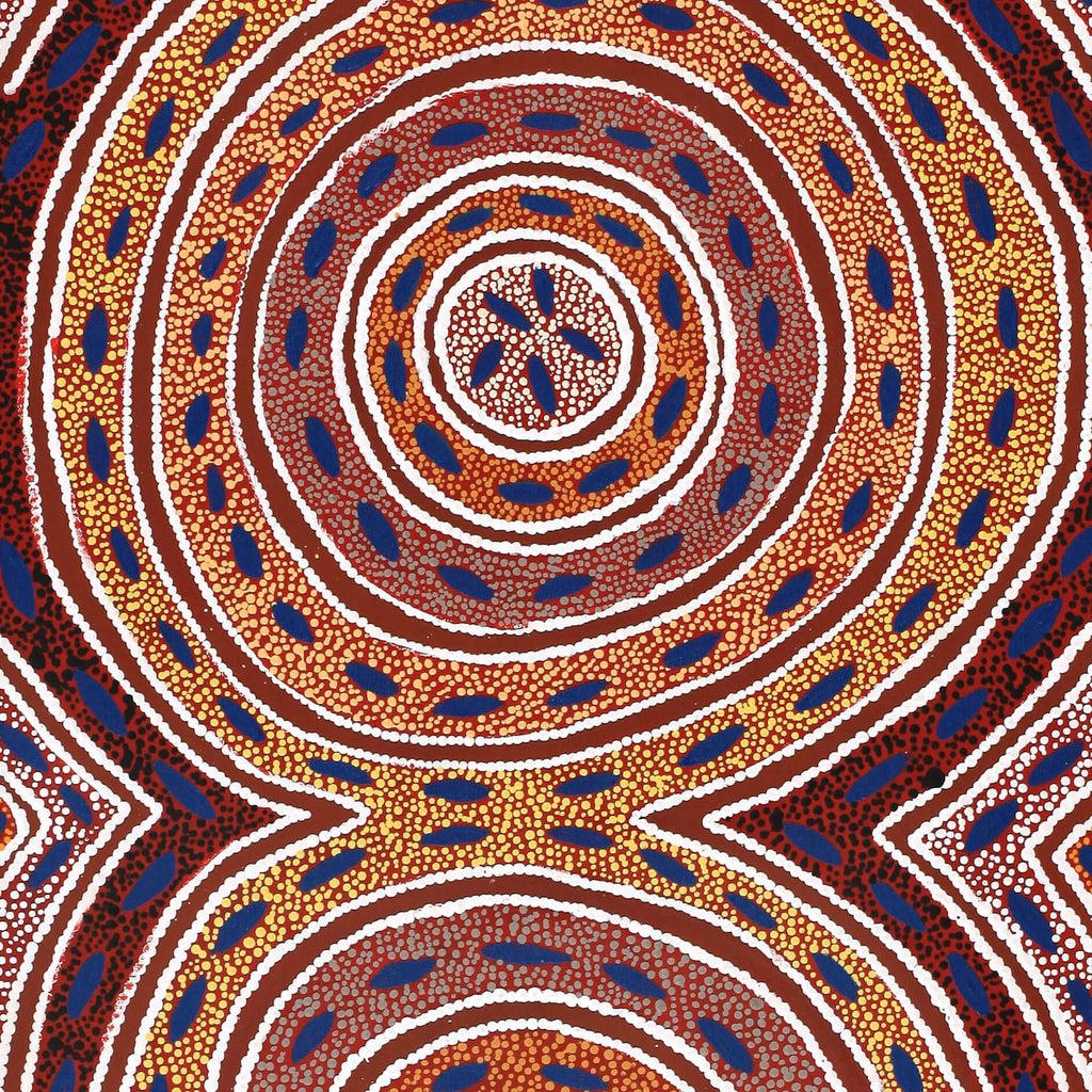 Aboriginal Artwork by Agnes Nampijinpa Fry, Pamapardu Jukurrpa (Flying Ant Dreaming) - Warntu, 107x46cm