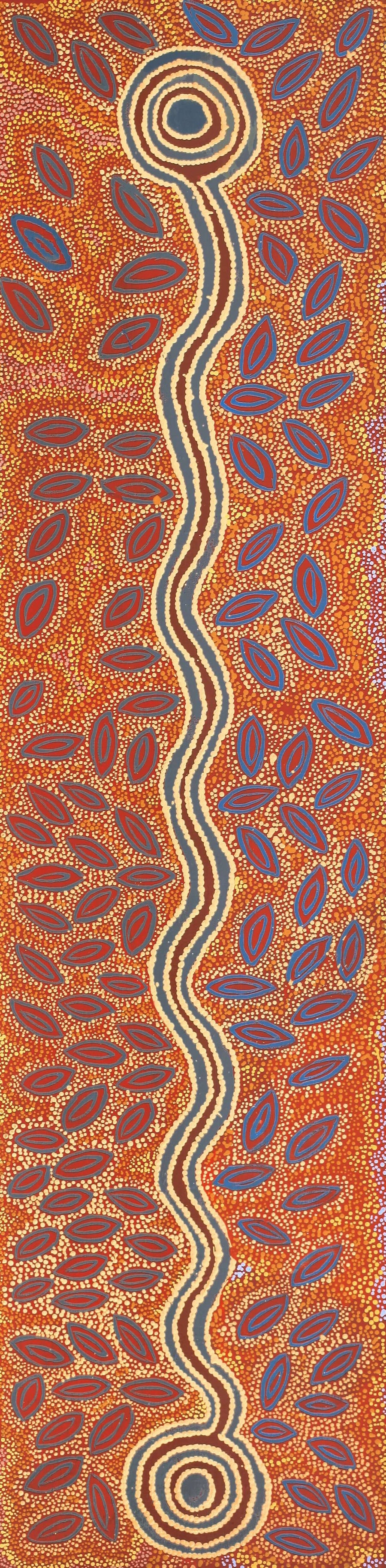 Aboriginal Artwork by Agnes Nampijinpa Fry, Pamapardu Jukurrpa (Flying Ant Dreaming) - Warntu, 122x30cm