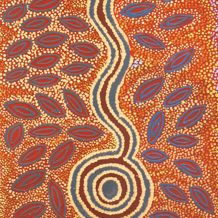 Aboriginal Artwork by Agnes Nampijinpa Fry, Pamapardu Jukurrpa (Flying Ant Dreaming) - Warntu, 122x30cm