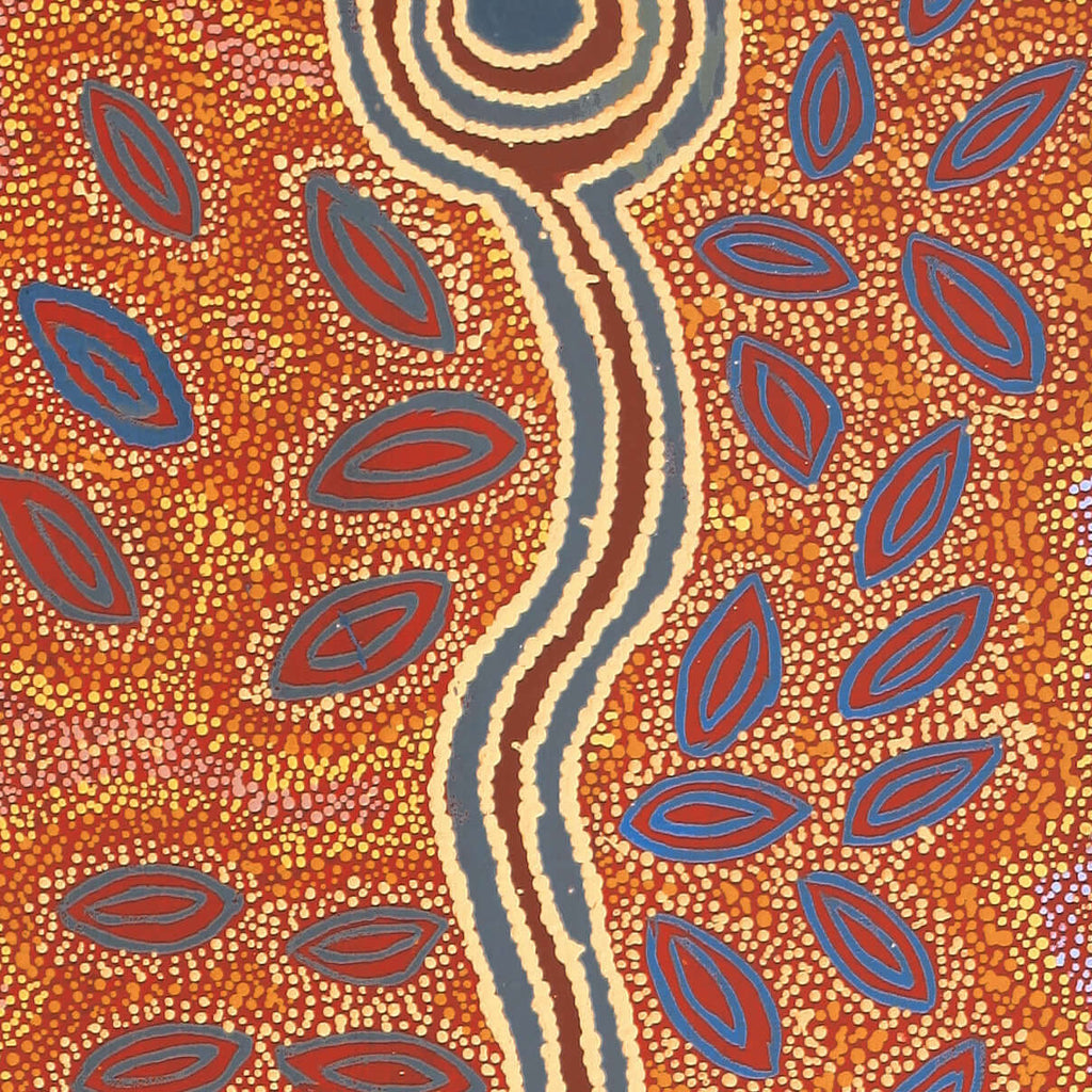 Aboriginal Artwork by Agnes Nampijinpa Fry, Pamapardu Jukurrpa (Flying Ant Dreaming) - Warntu, 122x30cm