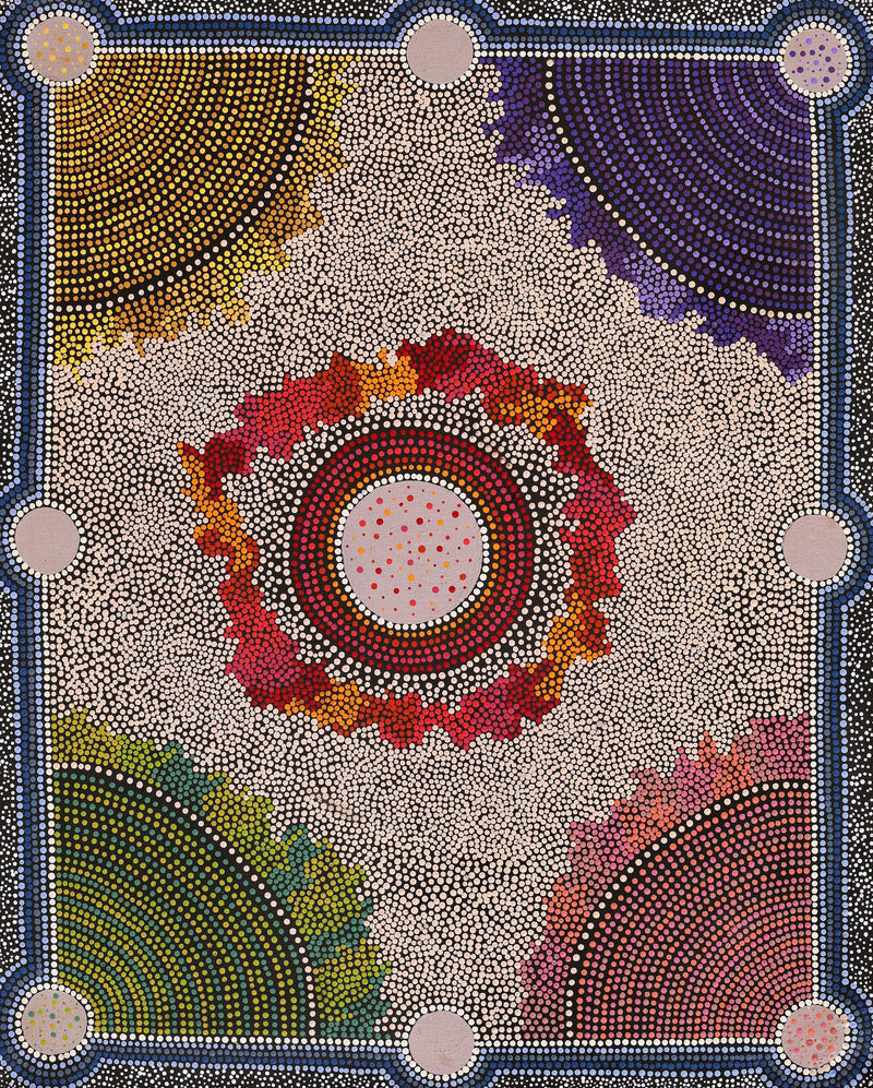Aboriginal Artwork by Agnes Nampijinpa Fry, Ngapa Jukurrpa (Water Dreaming) - Puyurru, 76x61cm