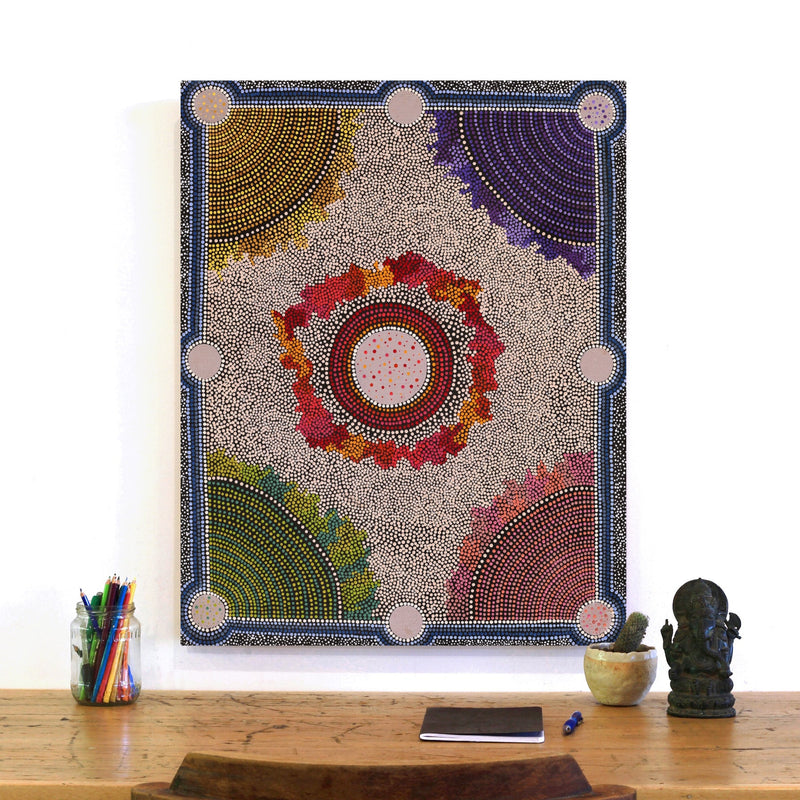 Aboriginal Artwork by Agnes Nampijinpa Fry, Ngapa Jukurrpa (Water Dreaming) - Puyurru, 76x61cm