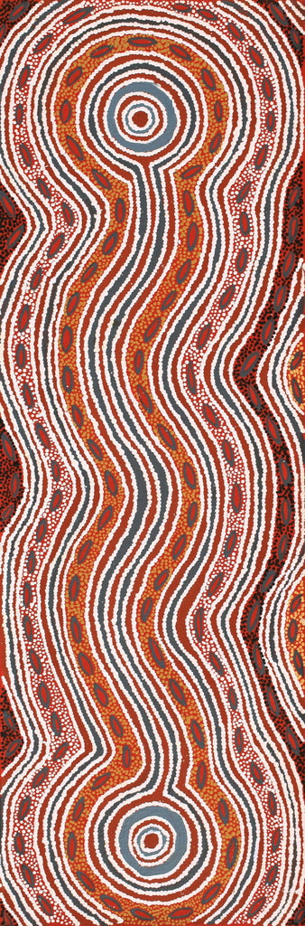Aboriginal Artwork by Agnes Nampijinpa Fry, Pamapardu Jukurrpa (Flying Ant Dreaming) - Warntu, 91x30cm
