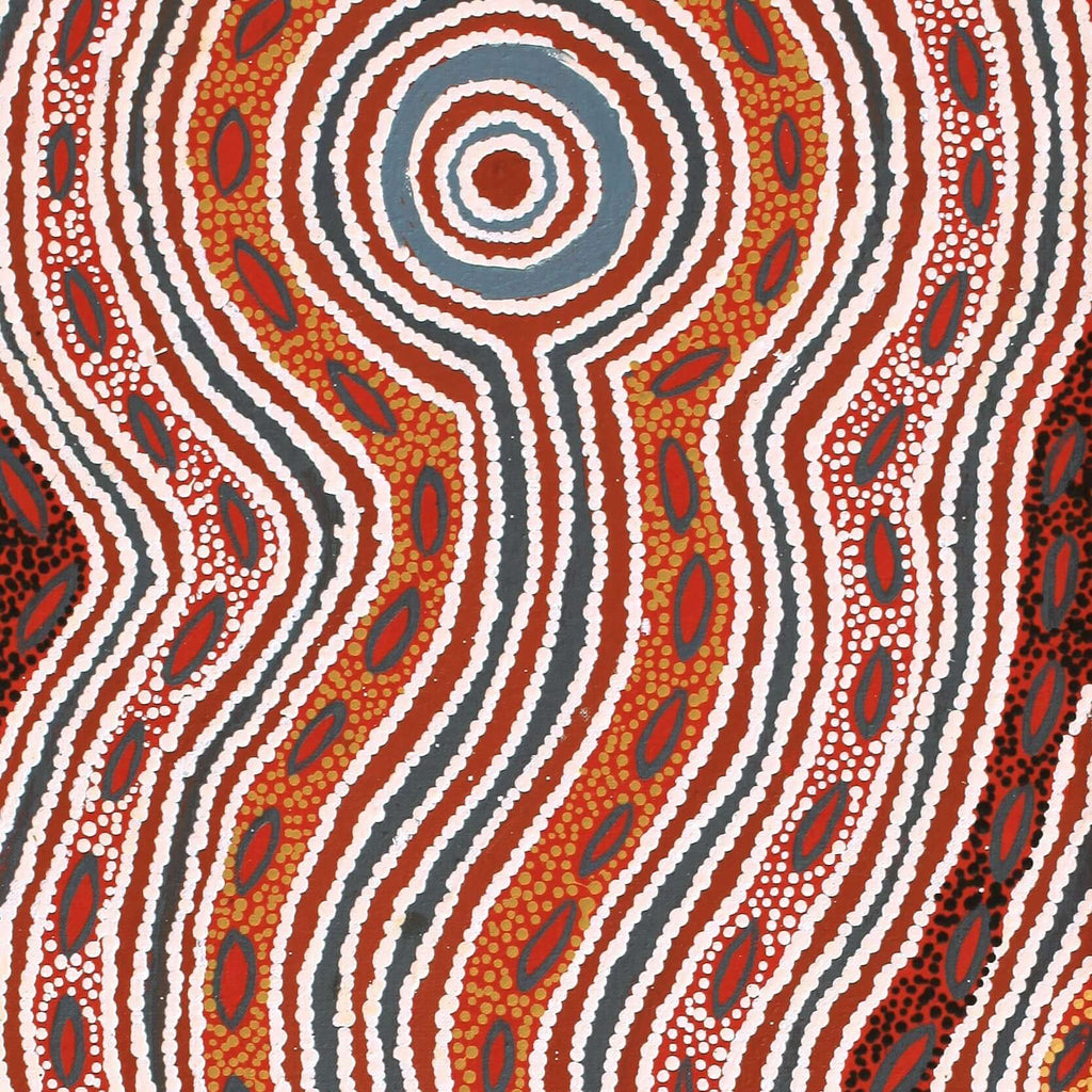 Aboriginal Artwork by Agnes Nampijinpa Fry, Pamapardu Jukurrpa (Flying Ant Dreaming) - Warntu, 91x30cm