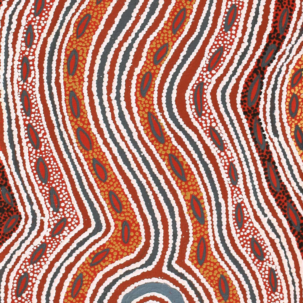 Aboriginal Artwork by Agnes Nampijinpa Fry, Pamapardu Jukurrpa (Flying Ant Dreaming) - Warntu, 91x30cm