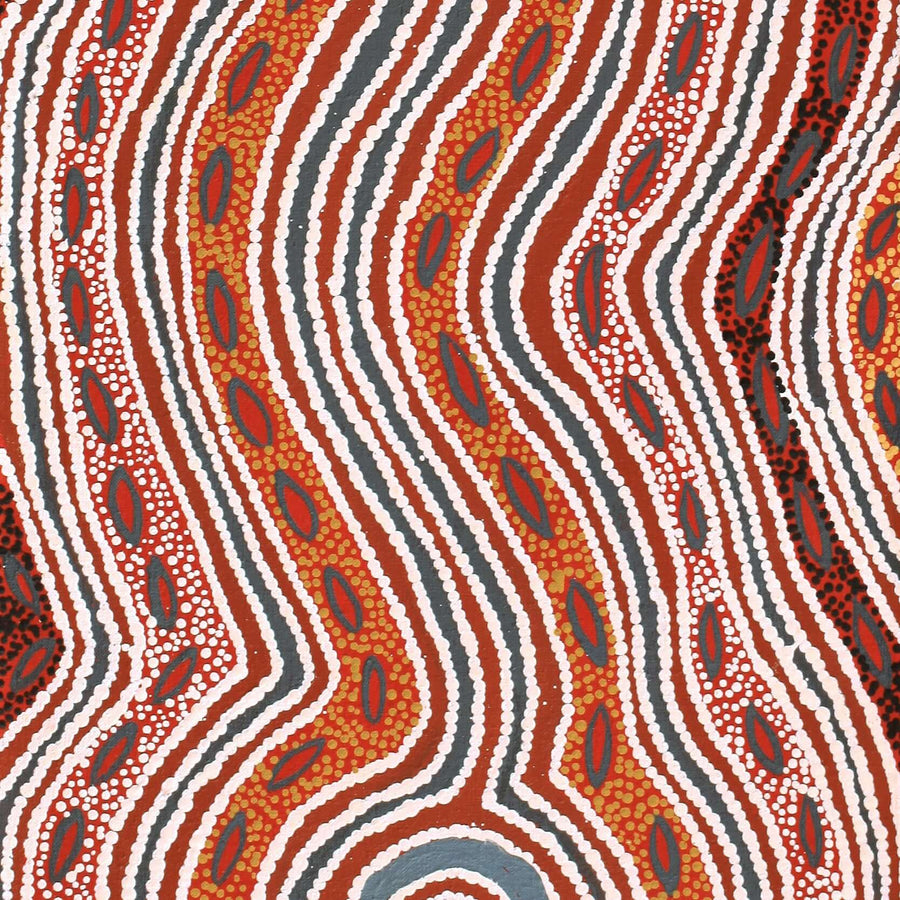 Aboriginal Artwork by Agnes Nampijinpa Fry, Pamapardu Jukurrpa (Flying Ant Dreaming) - Warntu, 91x30cm