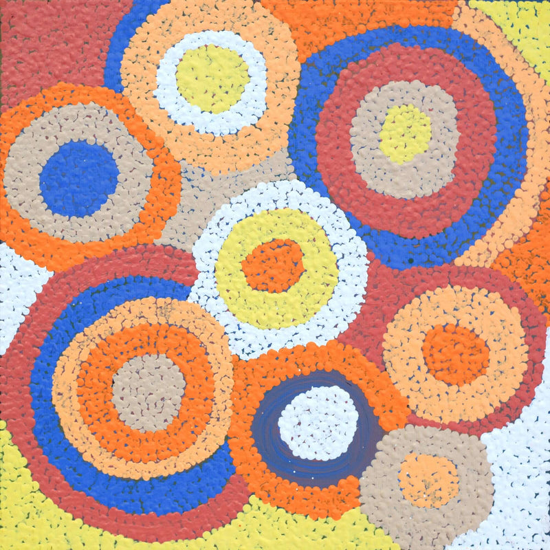 Aboriginal Artwork by Agnes Nampijinpa Brown, Ngapa Jukurrpa (Water Dreaming) - Puyurru, 30x30cm