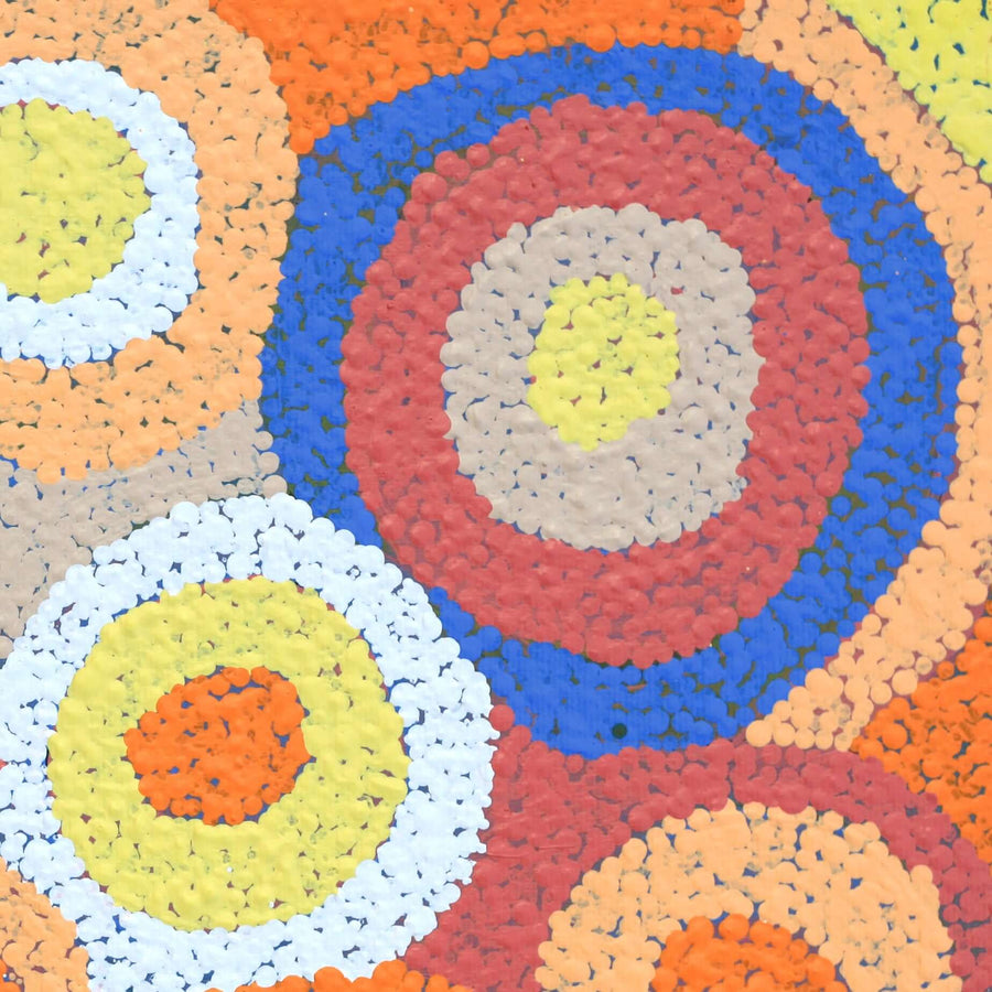 Aboriginal Artwork by Agnes Nampijinpa Brown, Ngapa Jukurrpa (Water Dreaming) - Puyurru, 30x30cm