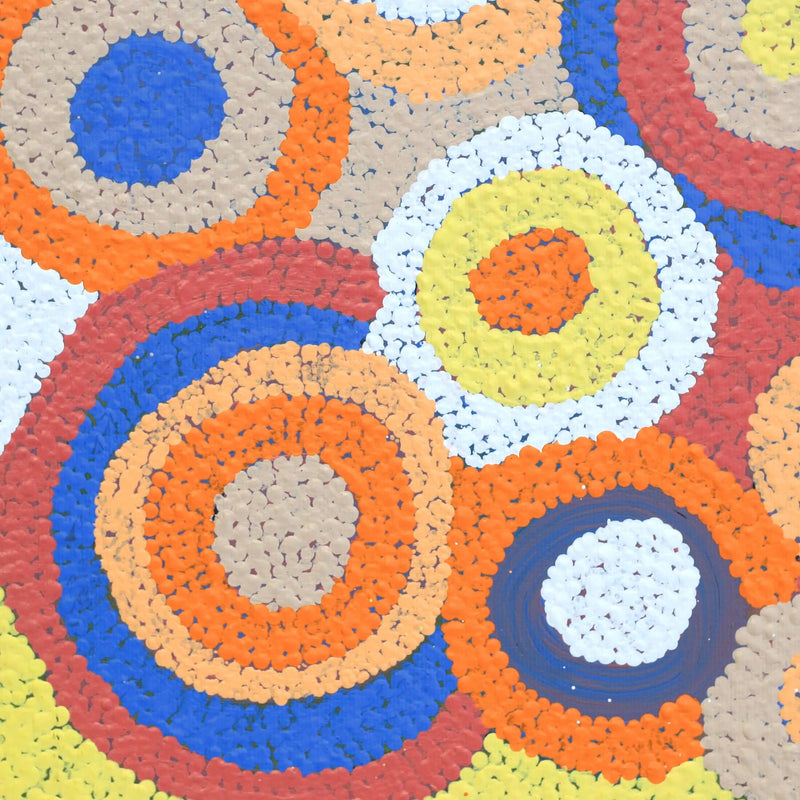 Aboriginal Artwork by Agnes Nampijinpa Brown, Ngapa Jukurrpa (Water Dreaming) - Puyurru, 30x30cm