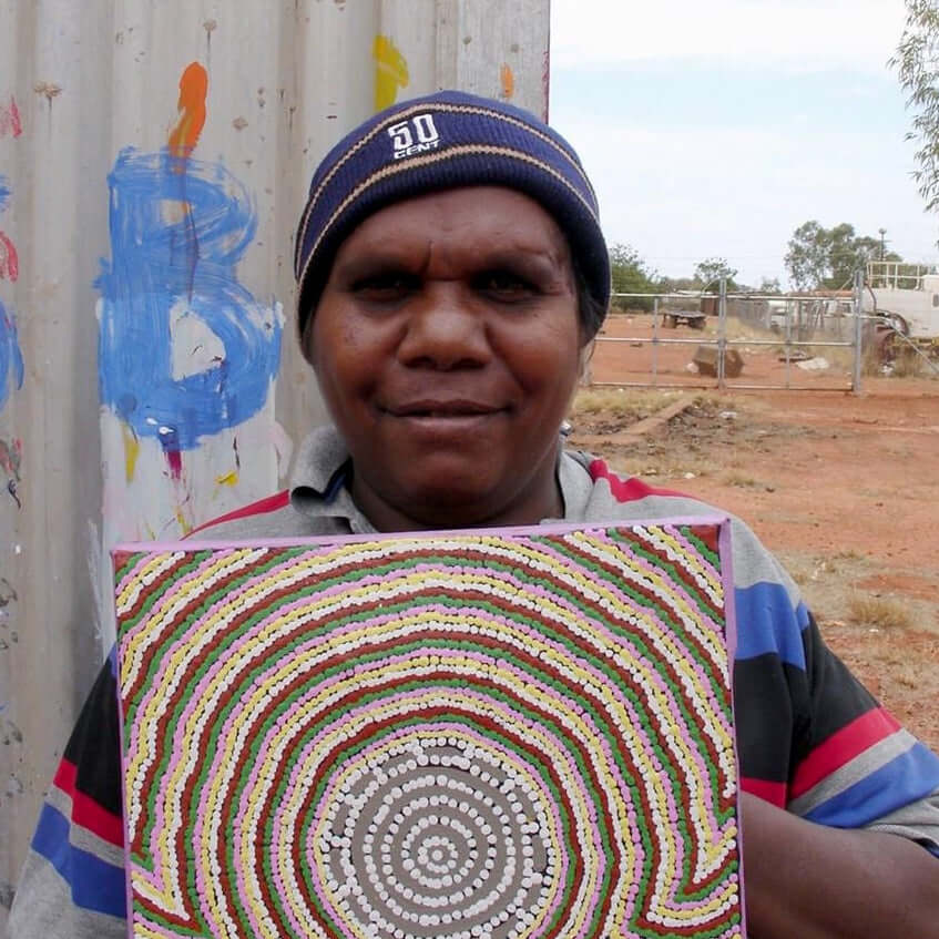 Aboriginal Art by Agnes Nampijinpa Brown, Ngapa Jukurrpa (Water Dreaming) - Puyurru, 91x76cm - ART ARK®