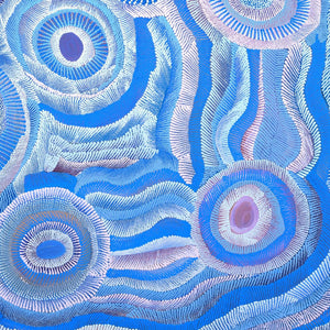 Aboriginal Artwork by Agnes Nampijinpa Brown, Ngapa Jukurrpa (Water Dreaming) - Puyurru, 107x107cm - ART ARK®