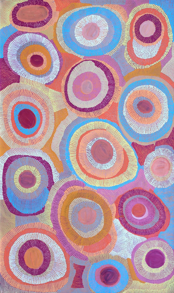 Aboriginal Artwork by Agnes Nampijinpa Brown, Ngapa Jukurrpa (Water Dreaming) - Puyurru, 152x91cm
