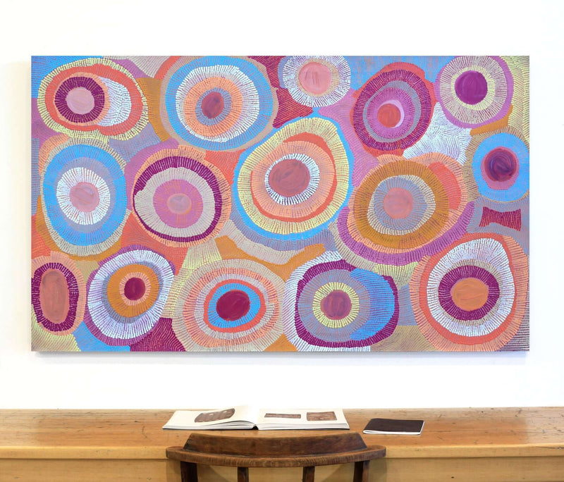 Aboriginal Artwork by Agnes Nampijinpa Brown, Ngapa Jukurrpa (Water Dreaming) - Puyurru, 152x91cm