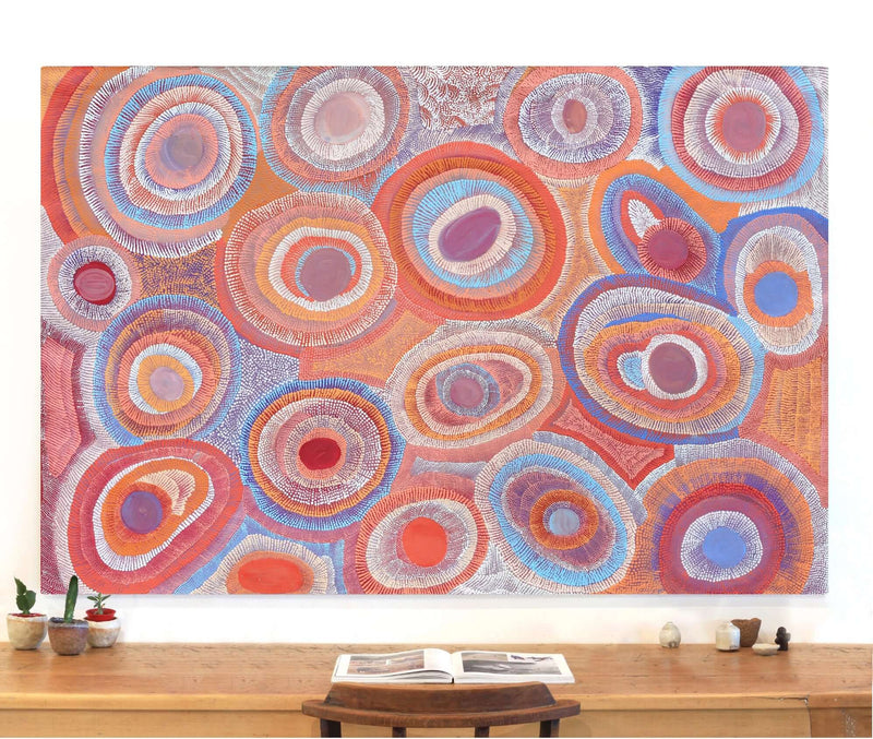 Aboriginal Artwork by Agnes Nampijinpa Brown, Ngapa Jukurrpa (Water Dreaming) - Puyurru, 182x122cm