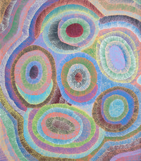 Aboriginal Artwork by Agnes Nampijinpa Brown, Ngapa Jukurrpa (Water Dreaming) - Puyurru, 122x107cm