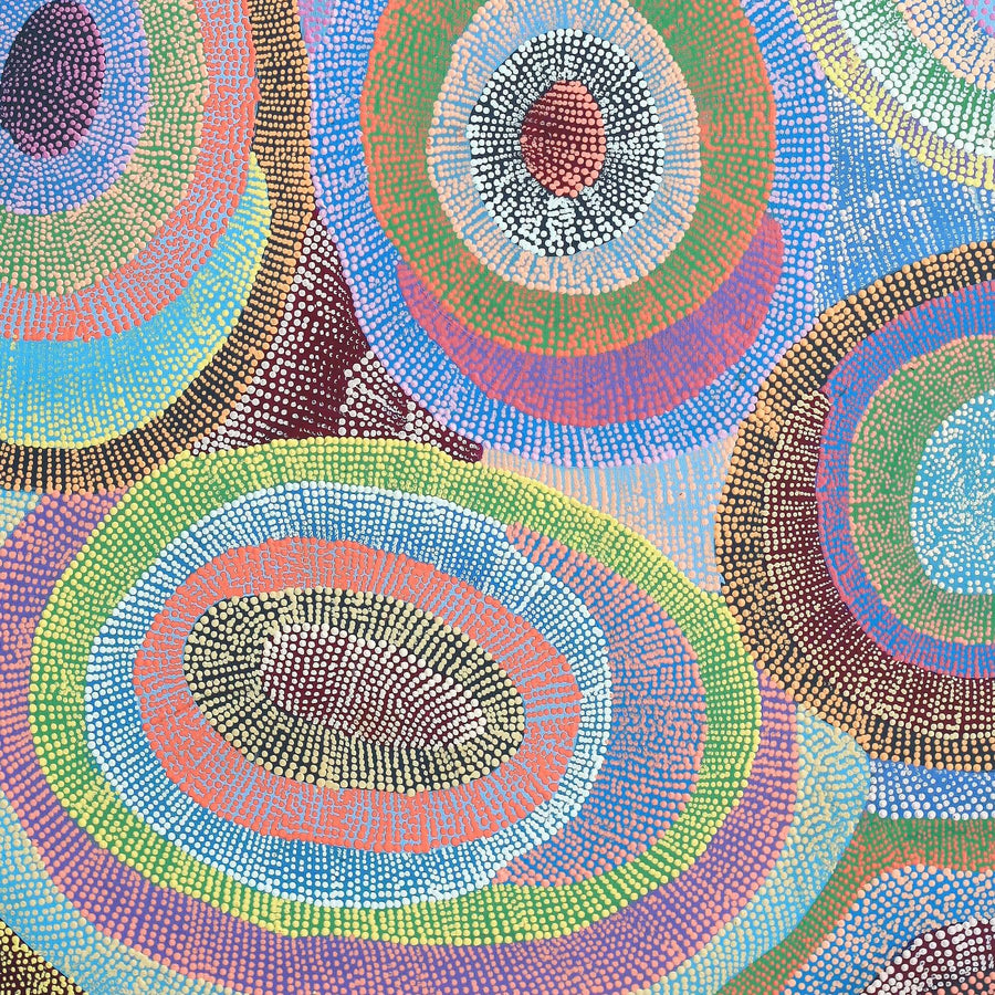 Aboriginal Artwork by Agnes Nampijinpa Brown, Ngapa Jukurrpa (Water Dreaming) - Puyurru, 122x107cm